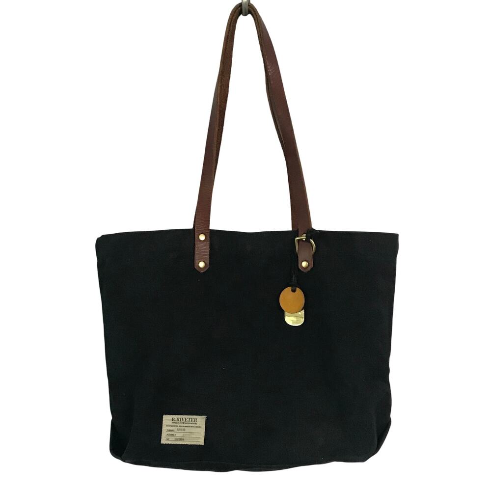 R Riveter Tote Purse Canvas Leather Black Gold Charms RR169 American Handmade